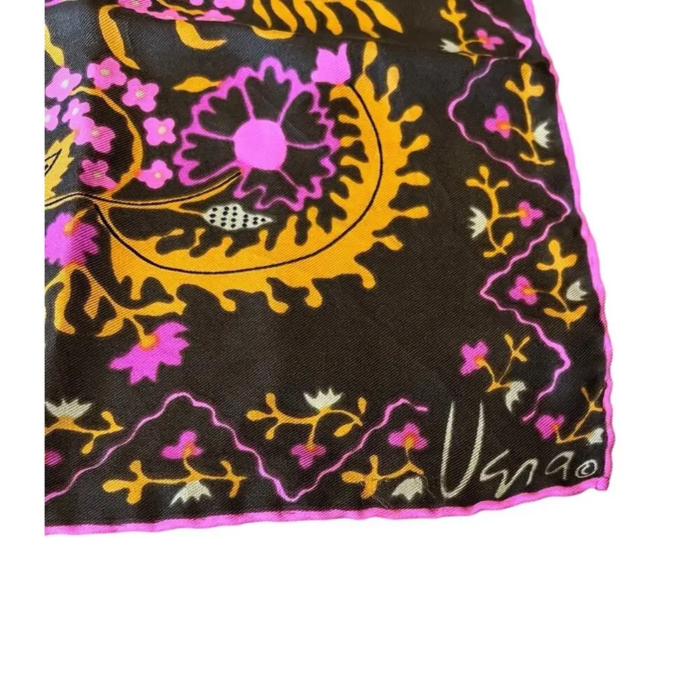 Vera Neuman Scarf 22x22” VTG All Silk Hand Rolled Japan Pink Orange Brown